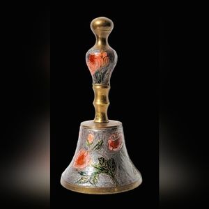 Brass Bell Vintage Enamel Painted Flower  Teacher Gift Cottage Country Decor